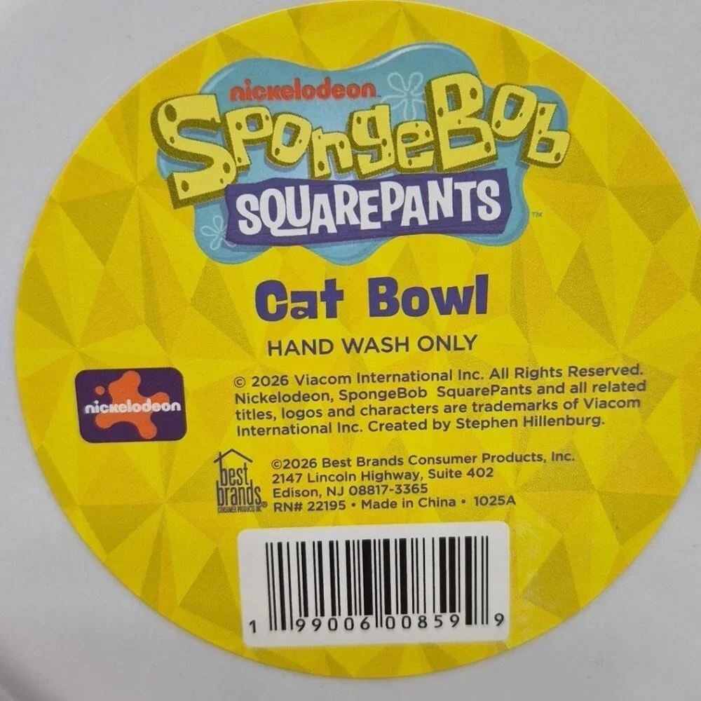 SpongeBob SquarePants Pet Bowl Dog Cat Food Water Dish, 7in Dia, Lot Of‎ 2
